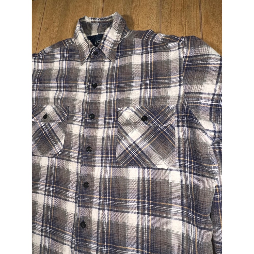 VTG Sears Men's Quilted Lined Plaid Flannel Shirt Jacket street wear Warm
